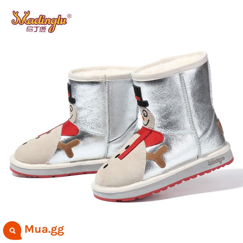 Giày tuyết của các cô gái vào mùa đông 2022 Phim hoạt hình mới cộng với Velvet Baby Leather Leathers Anti -skids giữ cho trẻ em giày bông dày - 026-Người tuyết