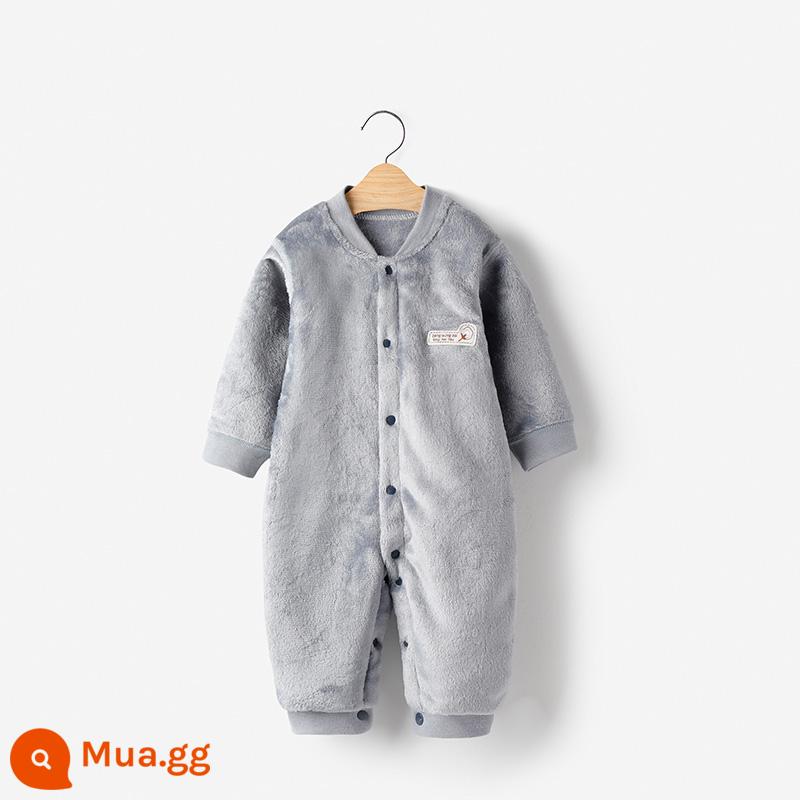 Sơ Sinh Jumpsuit Mùa Đông Nỉ San Hô Bộ Đồ Ngủ Bé Trai Quần Áo Bé Gái Thu Đông Plus Nhung Ấm Sang Trọng - Màu xám đặc