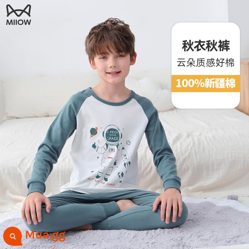 Quần áo mùa thu và quần vệ sinh dành cho bé trai Catman Quần áo và quần cotton sưởi ấm trẻ em bằng cotton nguyên chất cho trẻ em vừa và lớn Áo len cotton cho mùa xuân, mùa thu và mùa đông - 21611[Cổ muỗng]