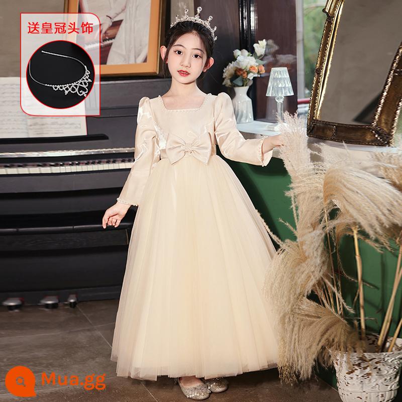 Đầm Trẻ Em Đầm Công Chúa Mùa Hè Hoa Sinh Nhật Bé Gái Chủ Nhà Cô Bé Cao Cấp Sàn Diễn Đàn Piano Trang Phục - 8735 Tay áo dài màu sâm panh [Tóc đứng có sẵn] [Miễn phí vương miện pha lê]