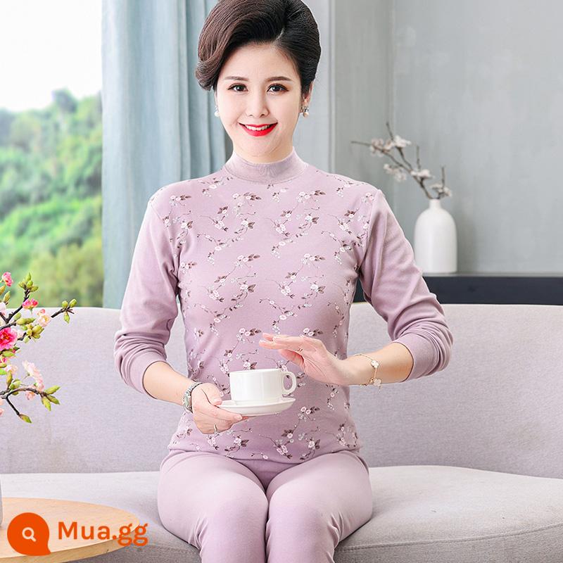 Trung niên và người cao tuổi quần áo mùa thu vệ sinh quần cotton nguyên chất của phụ nữ phù hợp với mẹ kích thước lớn sưởi ấm quần áo nam cao tuổi áo len cotton - Cổ giữa màu tím khoai môn 304