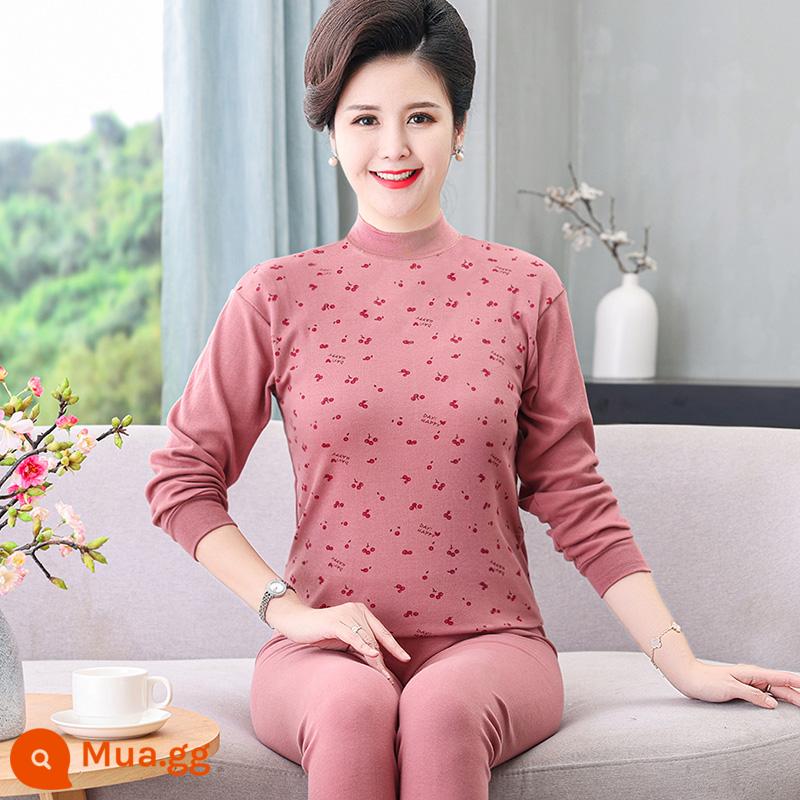 Trung niên và người cao tuổi quần áo mùa thu vệ sinh quần cotton nguyên chất của phụ nữ phù hợp với mẹ kích thước lớn sưởi ấm quần áo nam cao tuổi áo len cotton - Cổ trung tâm cà phê anh đào cỡ vừa 305