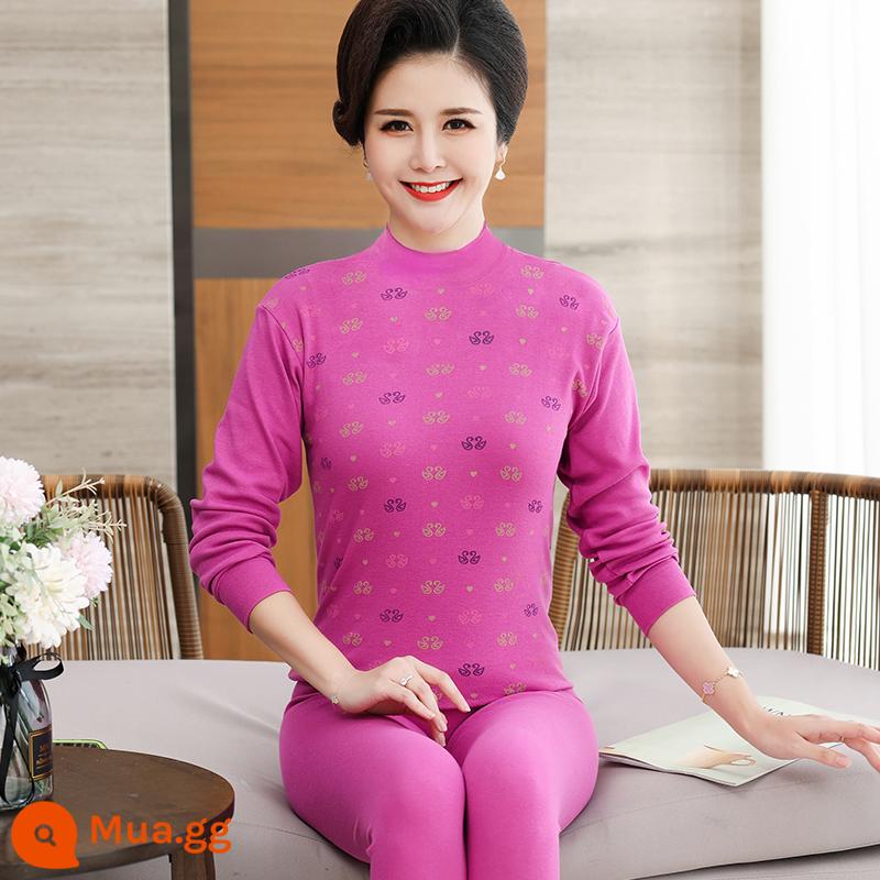 Trung niên và người cao tuổi quần áo mùa thu vệ sinh quần cotton nguyên chất của phụ nữ phù hợp với mẹ kích thước lớn sưởi ấm quần áo nam cao tuổi áo len cotton - 309 đậu cổ trung tâm thiên nga