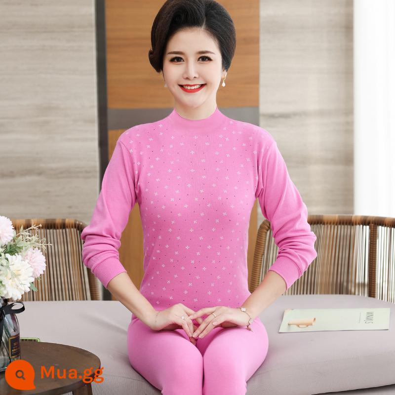 Trung niên và người cao tuổi quần áo mùa thu vệ sinh quần cotton nguyên chất của phụ nữ phù hợp với mẹ kích thước lớn sưởi ấm quần áo nam cao tuổi áo len cotton - 308 đậu nhẹ dán bông tuyết giữa cổ áo