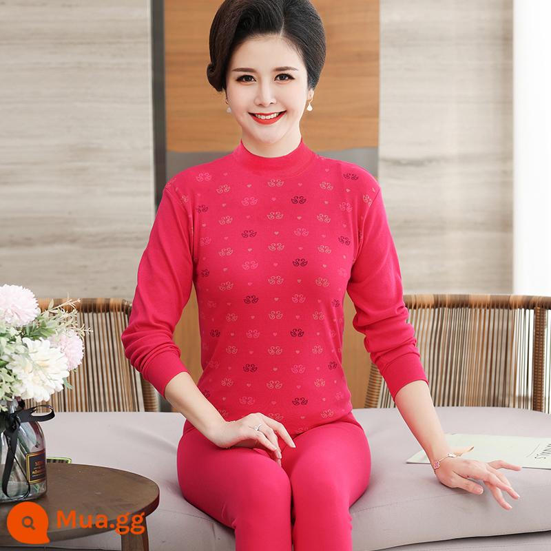 Trung niên và người cao tuổi quần áo mùa thu vệ sinh quần cotton nguyên chất của phụ nữ phù hợp với mẹ kích thước lớn sưởi ấm quần áo nam cao tuổi áo len cotton - Cổ áo trung tâm 309 Rose Red Swan