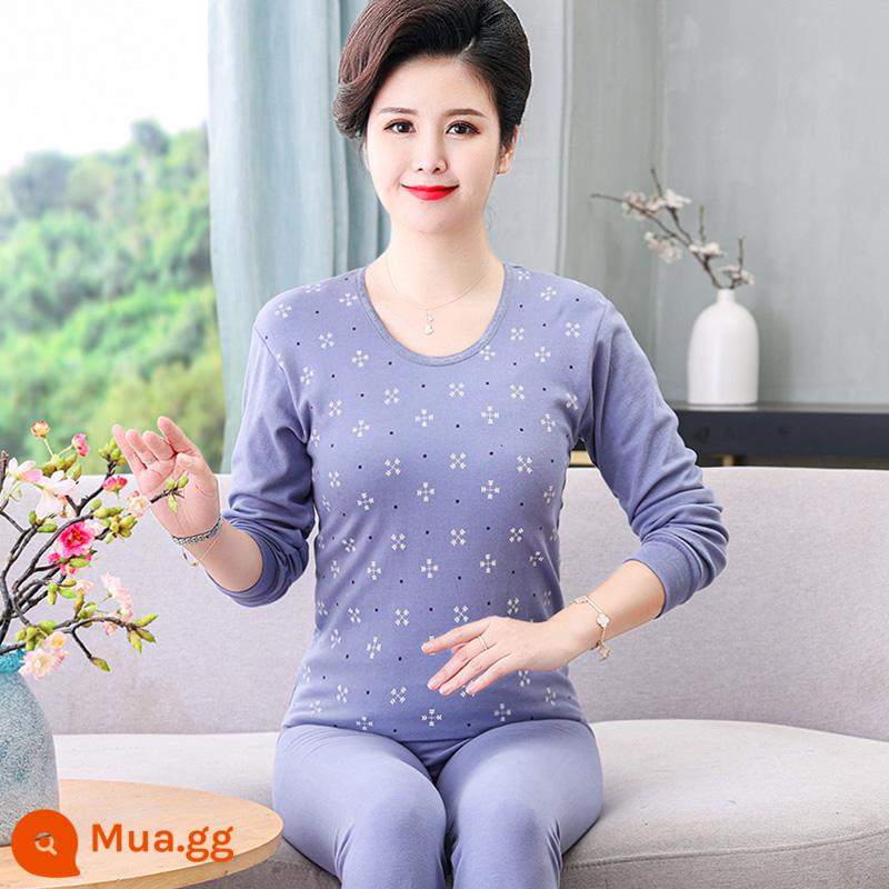 Trung niên và người cao tuổi quần áo mùa thu vệ sinh quần cotton nguyên chất của phụ nữ phù hợp với mẹ kích thước lớn sưởi ấm quần áo nam cao tuổi áo len cotton - 308 Bông Tuyết Cổ Tròn Màu Xám Xanh