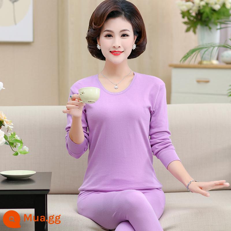 Trung niên và người cao tuổi quần áo mùa thu vệ sinh quần cotton nguyên chất của phụ nữ phù hợp với mẹ kích thước lớn sưởi ấm quần áo nam cao tuổi áo len cotton - Cổ thấp màu tím nhạt