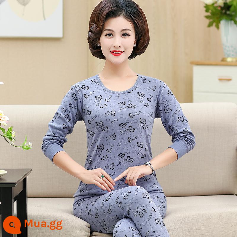 Trung niên và người cao tuổi quần áo mùa thu vệ sinh quần cotton nguyên chất của phụ nữ phù hợp với mẹ kích thước lớn sưởi ấm quần áo nam cao tuổi áo len cotton - Cổ thấp màu xám xanh