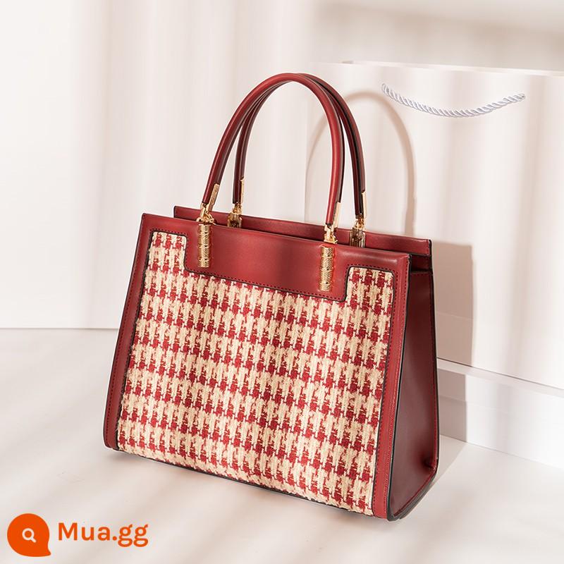 [Houndstooth Love] Túi cưới nhung đỏ cổ điển đeo chéo túi vuông nhỏ di động cao cấp túi cô dâu Năm mới - Houndstooth series 4, tặng khăn lụa + túi quà