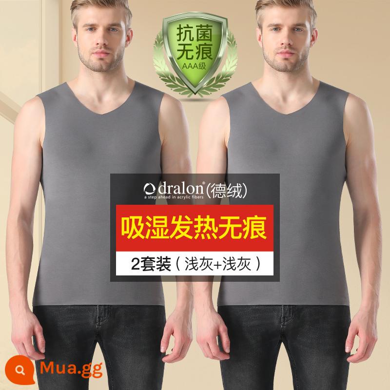 Hengyuanxiang Áo Vest Ấm Áp Nam Quần Áo Mùa Thu Plus Velvet De No Trace Sốt Bên Trong Mặc Dưới Áo Sơ Mi Một Mảnh Phong Cách Mùa Đông - Wuhen [De Rong Fever] Xám nhạt + Xám nhạt