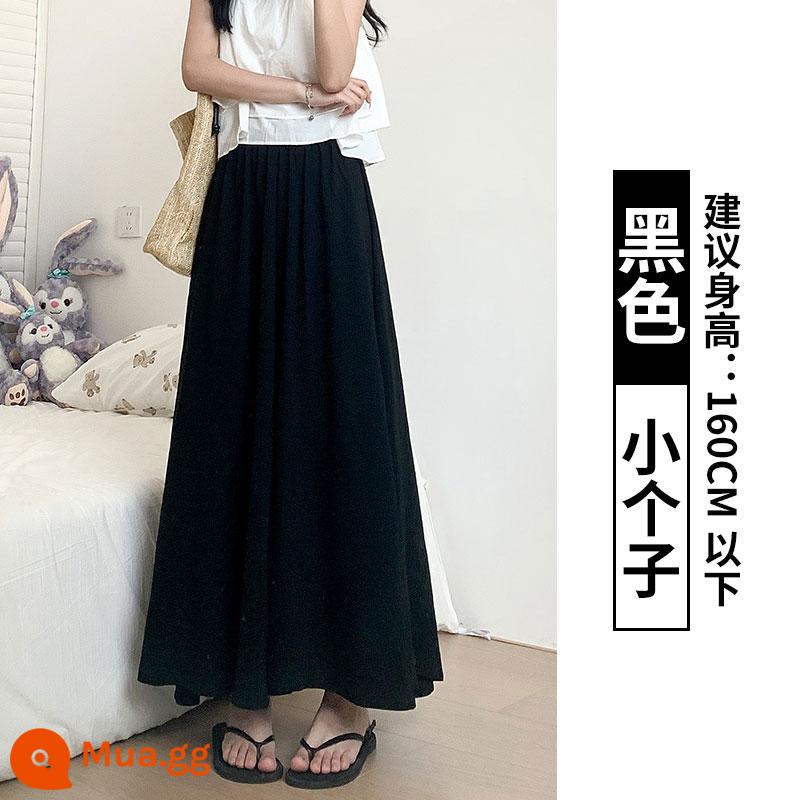 Quần culottes màu trắng phần mỏng mùa hè của phụ nữ váy chữ A xếp li nhỏ rung rinh quần ống rộng cạp cao bằng vải lanh cotton - đen [nhỏ]