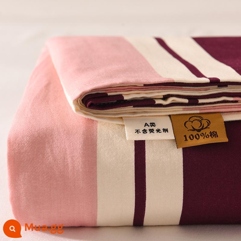 Mùa thu đông dày cotton nguyên chất chải tấm một mảnh 100 cotton cũ vải thô ký túc xá chăn đơn bộ ba mảnh 1,5 mét - Kiểu-Hồng [100% cotton chải]