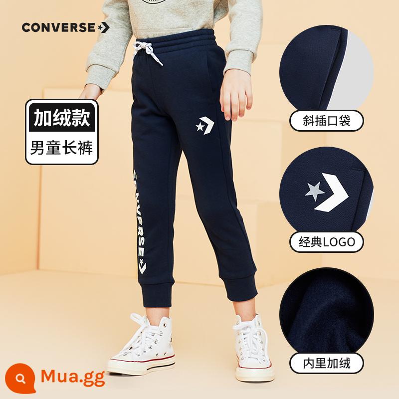 Quần áo converse trẻ em quần nỉ bé trai quần dài xuân thu 2022 quần thể thao trẻ em bé gái mới quần thu đông - 8348 xanh navy [kiểu nhung]