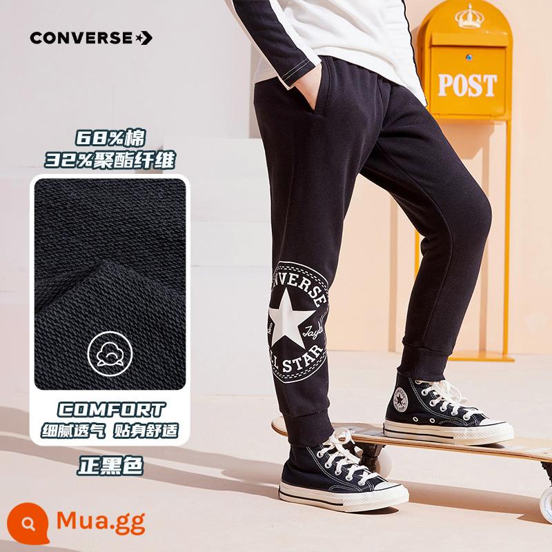 Quần áo converse trẻ em quần nỉ bé trai quần dài xuân thu 2022 quần thể thao trẻ em bé gái mới quần thu đông - Màu đen thật [kiểu terry unisex] LOGO lớn kiểu nâng cấp