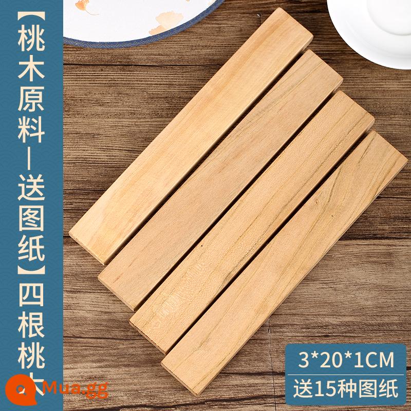 Kẹp tóc gỗ đào tự làm chất liệu handmade cổ kẹp tóc bộ dụng cụ tự chế kẹp tóc gỗ cao cấp cảm giác bán thành phẩm - [Bản vẽ đầy đủ chỉ dành cho kẹp tóc gỗ đào] 4 chiếc kẹp tóc gỗ đào 3*20*1cm