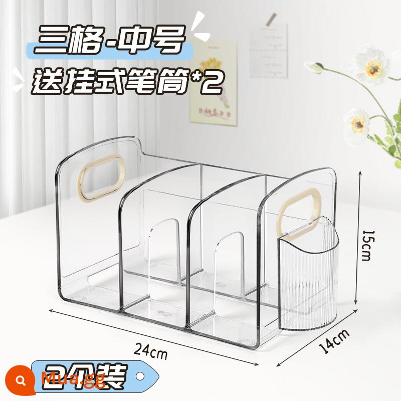 Máy Tính Để Bàn Giá Sách Acrylic Trong Suốt Sách Học Sinh Để Bàn Chia Bút Có Giá Để Đồ Hộp Bảo Quản - [Gói 2] Hộp đựng bút ba ngăn cỡ trung/trong suốt + Khuyến nghị bán chạy