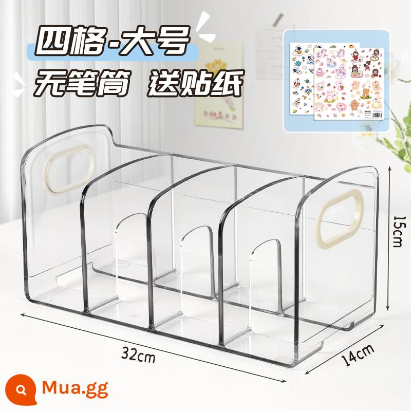 Máy Tính Để Bàn Giá Sách Acrylic Trong Suốt Sách Học Sinh Để Bàn Chia Bút Có Giá Để Đồ Hộp Bảo Quản - [Nhãn dán dễ thương miễn phí] ❤Bốn khung lớn trong suốt