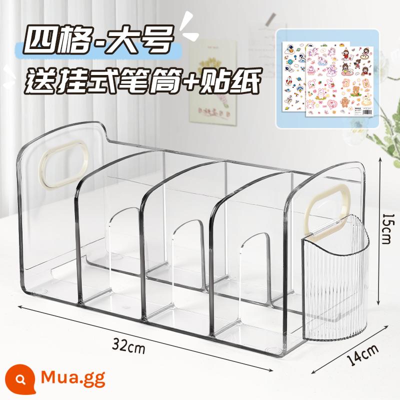 Máy Tính Để Bàn Giá Sách Acrylic Trong Suốt Sách Học Sinh Để Bàn Chia Bút Có Giá Để Đồ Hộp Bảo Quản - [Nhãn dán dễ thương miễn phí] ❤ Hộp đựng bút + trong suốt bốn khung lớn