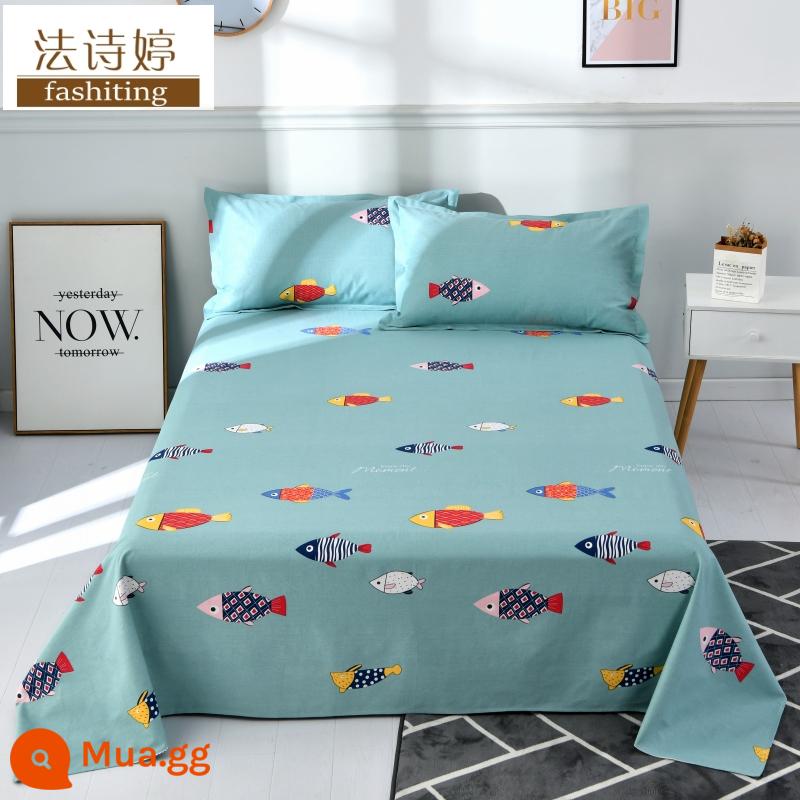 Ga trải giường cotton dày tấm đơn 100 cotton tấm vải thô cũ 1 mét 51,8m học sinh đơn 1,2 bộ ba mảnh - Cá may mắn