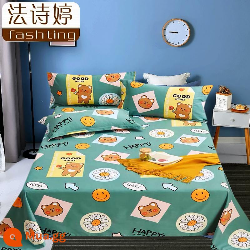 Ga trải giường cotton dày tấm đơn 100 cotton tấm vải thô cũ 1 mét 51,8m học sinh đơn 1,2 bộ ba mảnh - gấu nâu