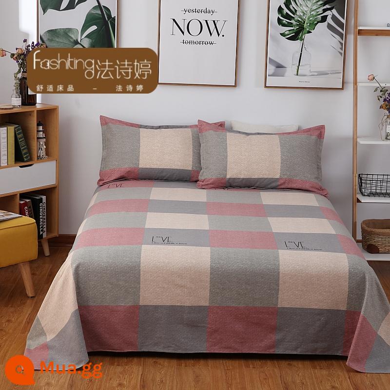 Ga trải giường cotton dày tấm đơn 100 cotton tấm vải thô cũ 1 mét 51,8m học sinh đơn 1,2 bộ ba mảnh - One More Love-Rượu vang đỏ