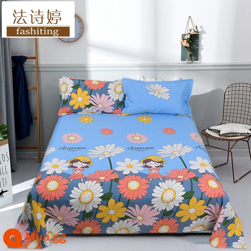 Ga trải giường cotton dày tấm đơn 100 cotton tấm vải thô cũ 1 mét 51,8m học sinh đơn 1,2 bộ ba mảnh - Tiên hoa