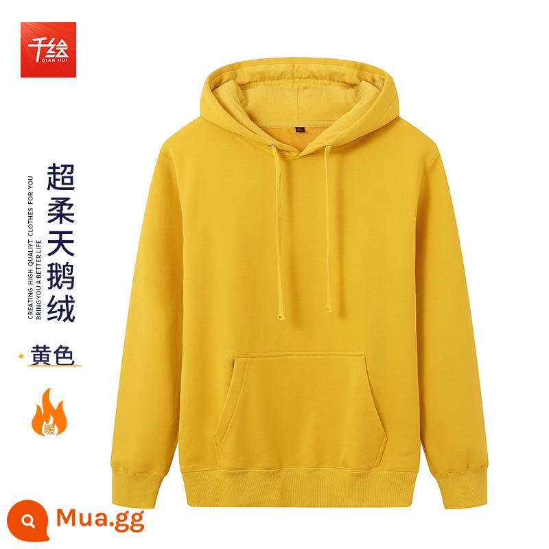 Hoodie tùy chỉnh in LOGO thêu cộng nhung cao cấp dụng cụ cặp đôi lớp đồng phục áo khoác mùa thu đông quần áo làm việc - Lông cừu siêu mềm có mũ trùm đầu màu vàng