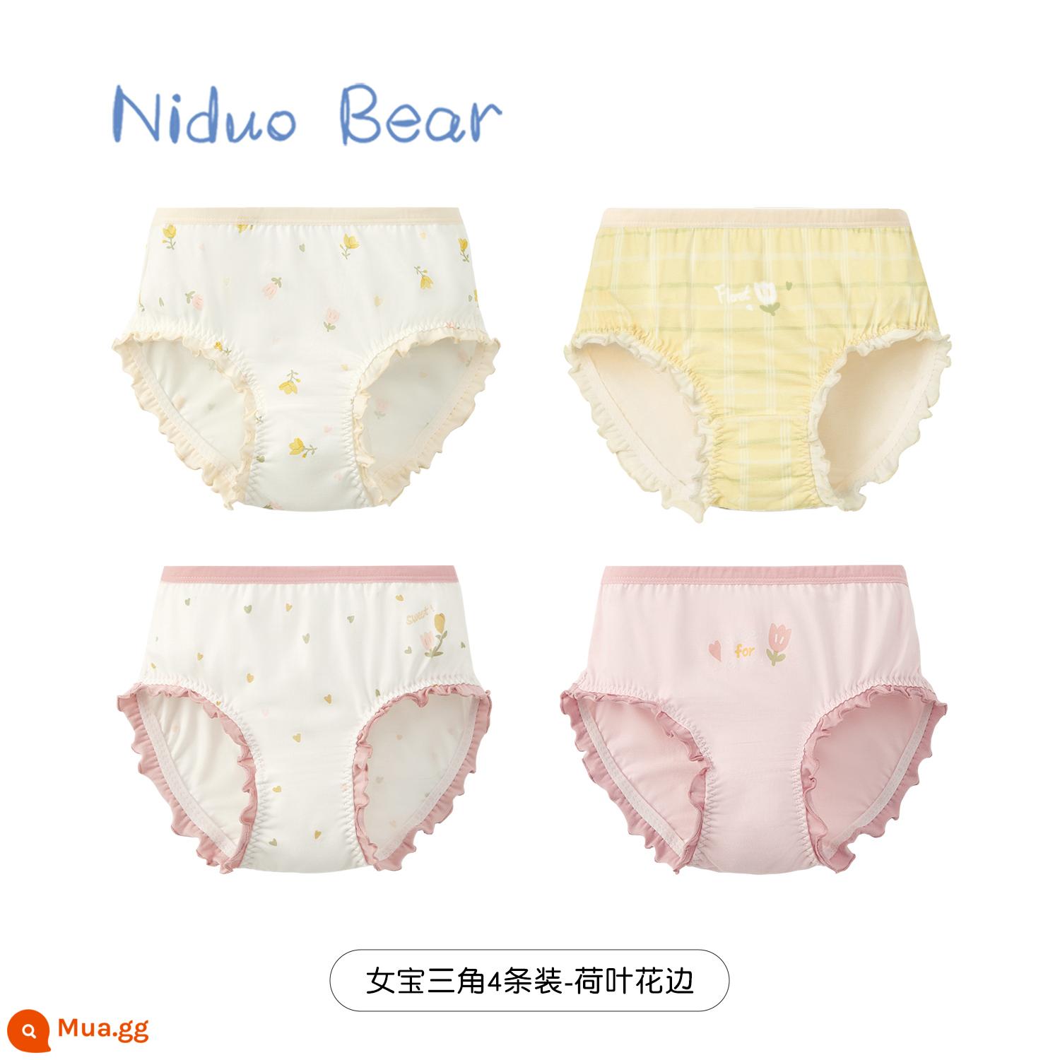 Quần lót trẻ em gấu Nido cotton bé gái tam giác quần bé gái quần đùi trẻ em không kẹp pp - [Bông nguyên chất kháng khuẩn 60 lượng] TB983+TB985 (gói 4 chiếc)