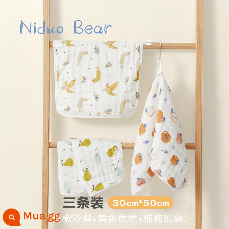 Nido bear 2022 khăn mặt cho bé khăn vuông nhỏ khăn nước miếng cho bé khăn gạc sơ sinh khăn tắm cotton nguyên chất - Hồng + chuối + lê cát (30*50 /3 cái)