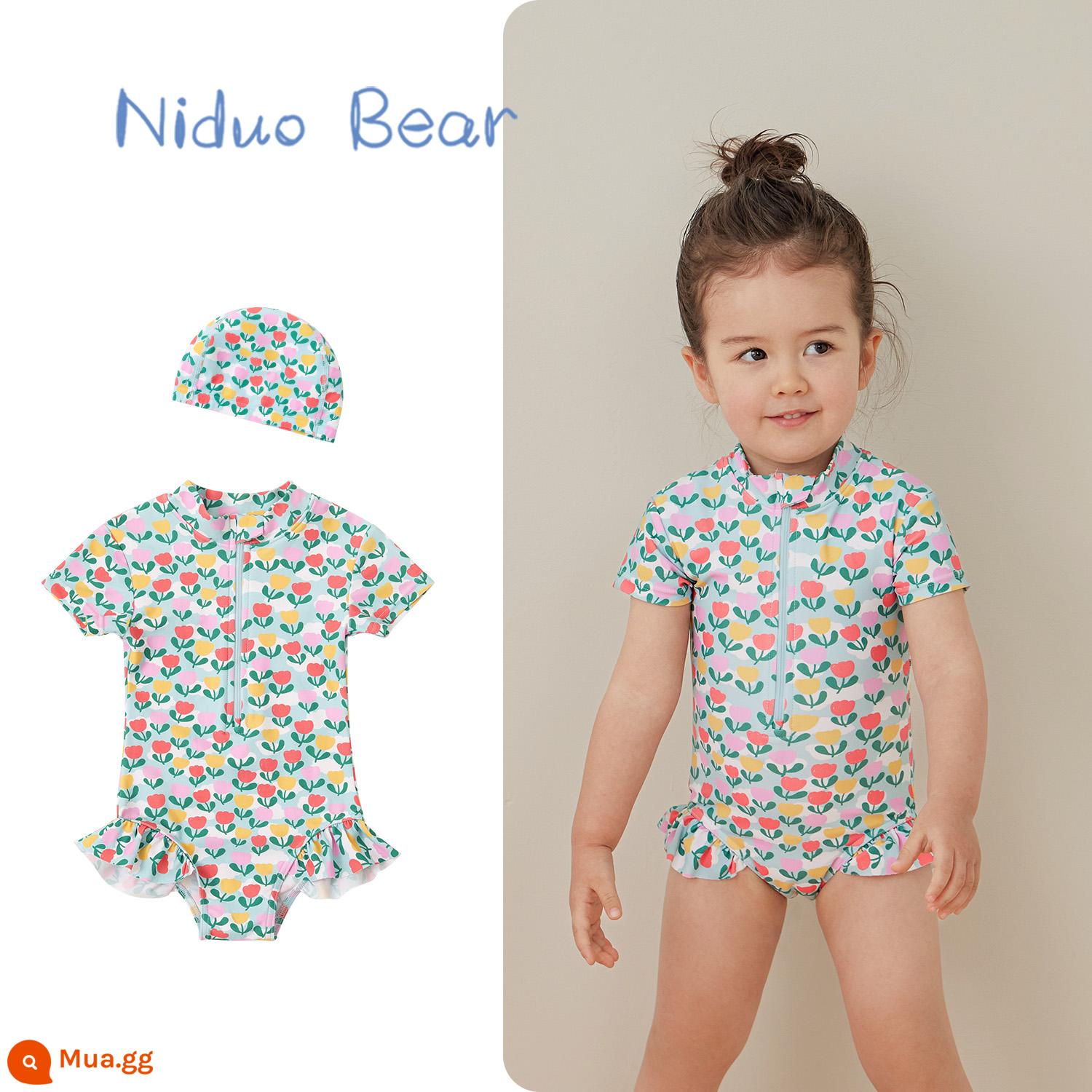 Áo tắm trẻ em Nido Bear 2023 bé gái 3 tuổi áo tắm bé gái áo tắm một mảnh mùa hè cho bé - Vườn Peppa Pig (bao gồm mũ bơi cùng kiểu)