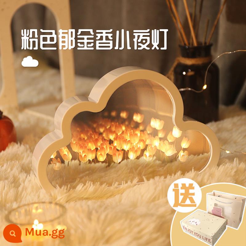 Đèn ngủ hoa tulip khung ảnh handmade tự làm chất liệu hoa vĩnh cửu trang trí cho bạn gái quà tặng sinh nhật bạn gái - Hồng [20 bông hoa] hoa biển gương