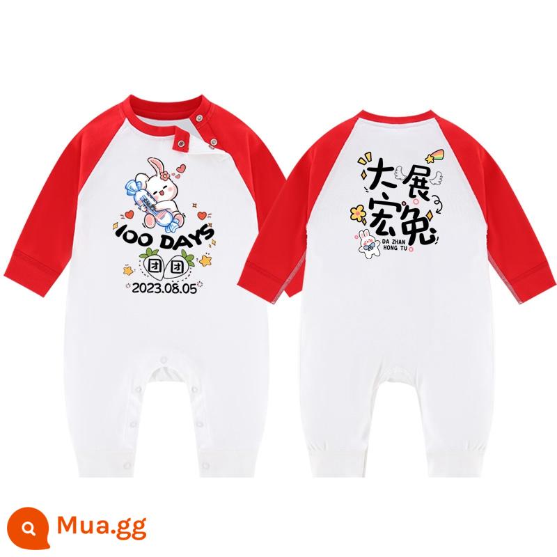 Thỏ bé trăm ngày quần áo tùy chỉnh ảnh quần áo sơ sinh áo liền quần trăng tròn cotton nguyên chất xuân trăm tuổi quần áo leo núi xuân thu - 2711 Áo chui đầu kaki dài tay đỏ 2 mặt vui lòng ghi chú tên, ngày sinh, giới tính, ngày.