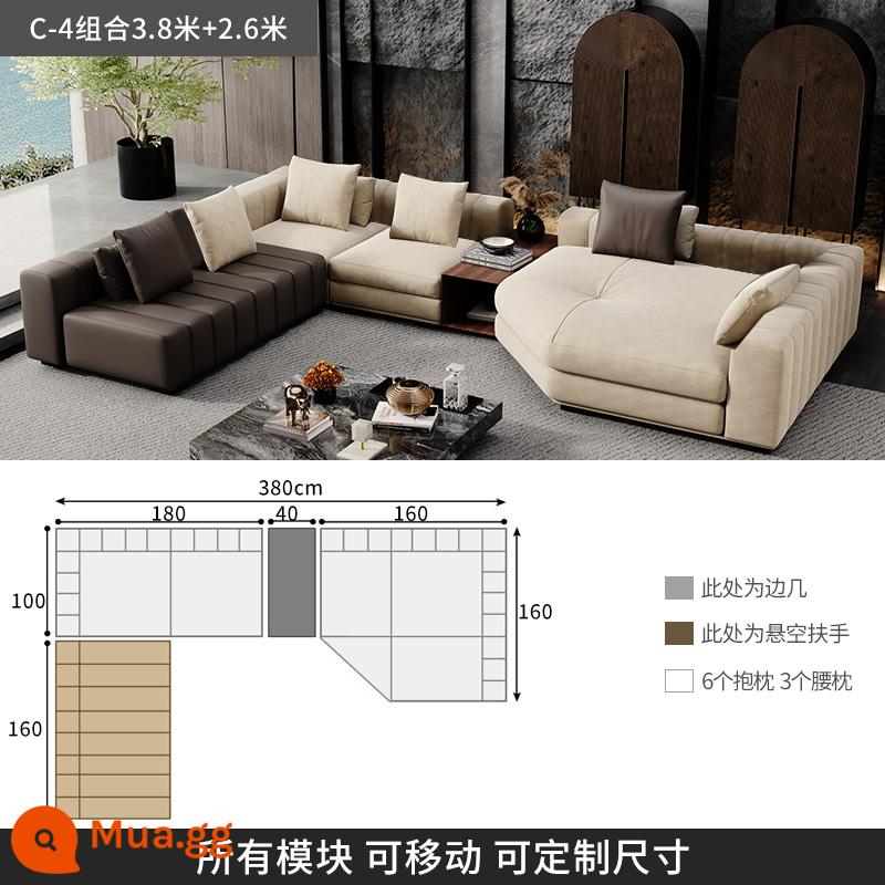 Ý nhẹ nhàng sang trọng phím đàn piano ghế sofa da Freeman phòng khách tối giản biệt thự sàn phẳng lớn ghế sofa góc - [C-4 kết hợp 3,8 mét + 2,6 mét] Da bò hạt dày loại S