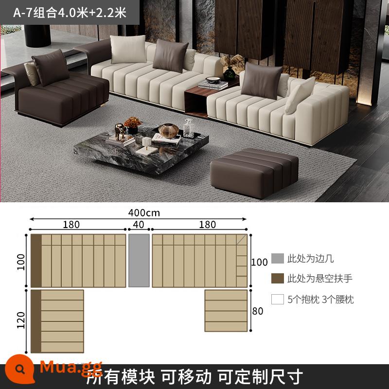 Ý nhẹ nhàng sang trọng phím đàn piano ghế sofa da Freeman phòng khách tối giản biệt thự sàn phẳng lớn ghế sofa góc - [A-7 combo 4.0m + 2.2m] Da bò hạt dày loại S