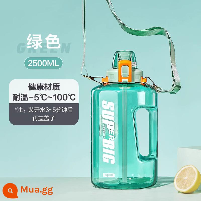 Dang dang dang dang lớn -capacity water Cup Cross -body Back Girls Summer Sports Fitness Tonnit Ton Barrel Men's Cup - Xanh - 2500ml - uống trực tiếp + ống hút, kèm túi đựng cho bé