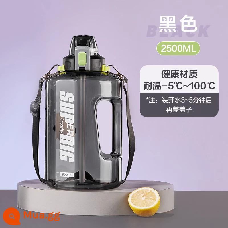 Dang dang dang dang lớn -capacity water Cup Cross -body Back Girls Summer Sports Fitness Tonnit Ton Barrel Men's Cup - Black-2500ml-nước uống thẳng + ống hút, kèm túi đựng cho bé