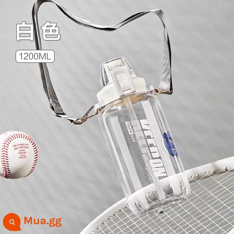 Dang dang dang dang lớn -capacity water Cup Cross -body Back Girls Summer Sports Fitness Tonnit Ton Barrel Men's Cup - Nước uống thẳng + ống hút trắng 1200ml, kèm túi đựng cho bé