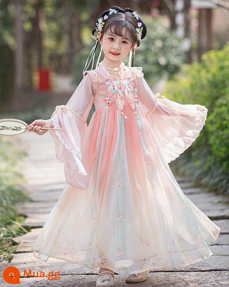 Girls' Hanfu Summer Children's Flower God Trang phục cổ đại Qi bất tử 2023 Đầm kiểu Trung Quốc mới mùa hè Super Fairy Girl - bướm tình yêu hoa màu hồng