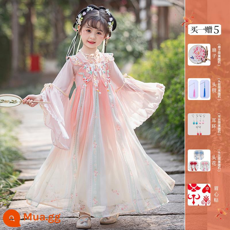 Girls' Hanfu Summer Children's Flower God Trang phục cổ đại Qi bất tử 2023 Đầm kiểu Trung Quốc mới mùa hè Super Fairy Girl - Dielianhua hồng (mua một tặng năm)