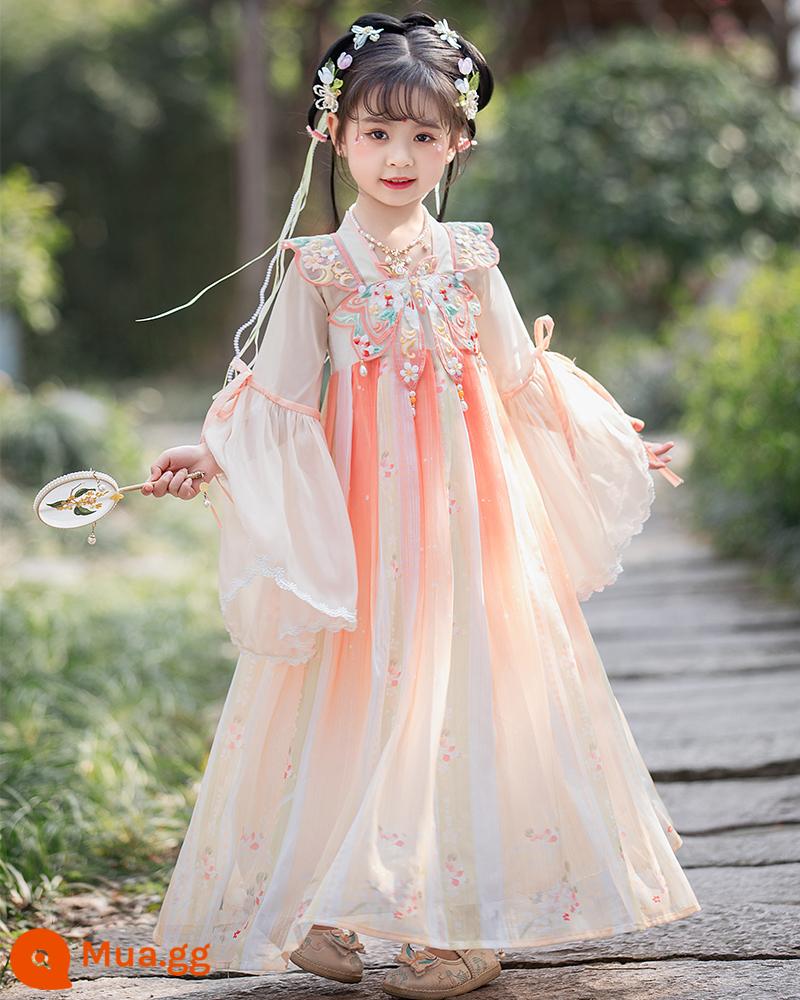 Girls' Hanfu Summer Children's Flower God Trang phục cổ đại Qi bất tử 2023 Đầm kiểu Trung Quốc mới mùa hè Super Fairy Girl - bướm tình yêu hoa cam