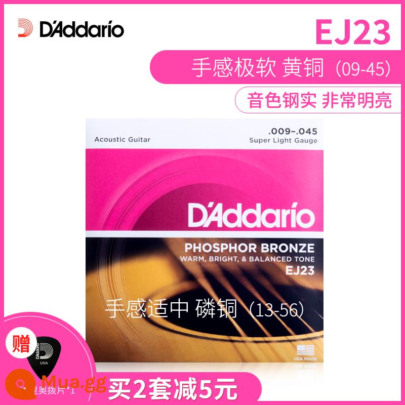 Bộ dây đàn guitar D'Addario chính hãng Mỹ bộ 6 dây đàn guitar acoustic dân gian full set dây EJ16 - Đồng thau EJ23 (009-045)