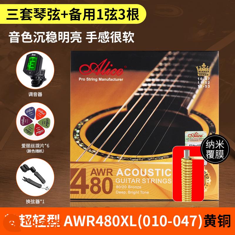 Bộ dây đàn guitar alice Alice bộ 6 dây đàn guitar acoustic dân gian trọn bộ dây đơn 1 dây chống gỉ - Ba bộ được phủ AWR480XL (010-047) + bộ chỉnh đàn guitar + 6 phím đàn + bộ đổi dây ba trong một