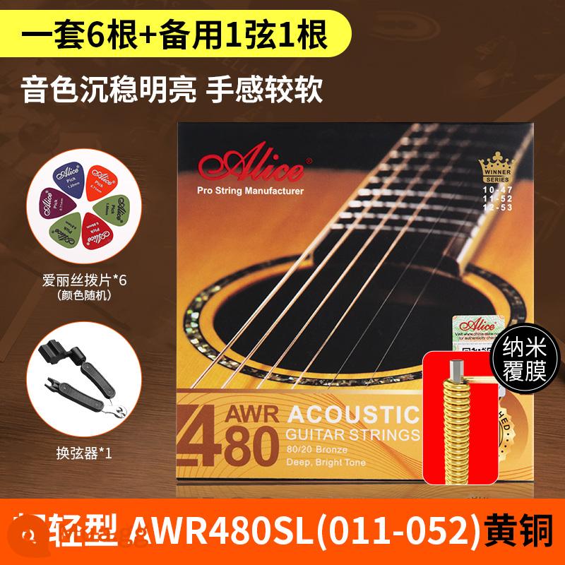 Bộ dây đàn guitar alice Alice bộ 6 dây đàn guitar acoustic dân gian trọn bộ dây đơn 1 dây chống gỉ - Bộ phủ AWR480SL (011-052) + 6 phím đàn + bộ đổi dây ba trong một