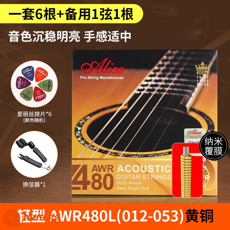 Bộ dây đàn guitar alice Alice bộ 6 dây đàn guitar acoustic dân gian trọn bộ dây đơn 1 dây chống gỉ - Bộ phủ AWR480L (012-053) + 6 phím đàn + bộ đổi dây ba trong một