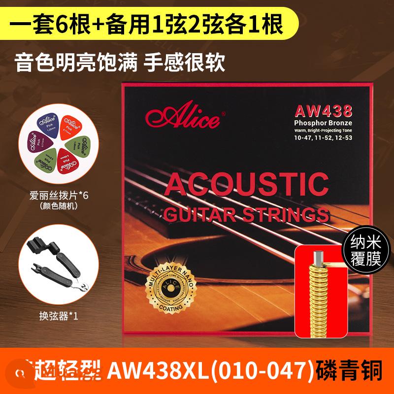 Bộ dây đàn guitar alice Alice bộ 6 dây đàn guitar acoustic dân gian trọn bộ dây đơn 1 dây chống gỉ - Bộ AW438XL (010-047) + 6 phím đàn + bộ đổi dây ba trong một