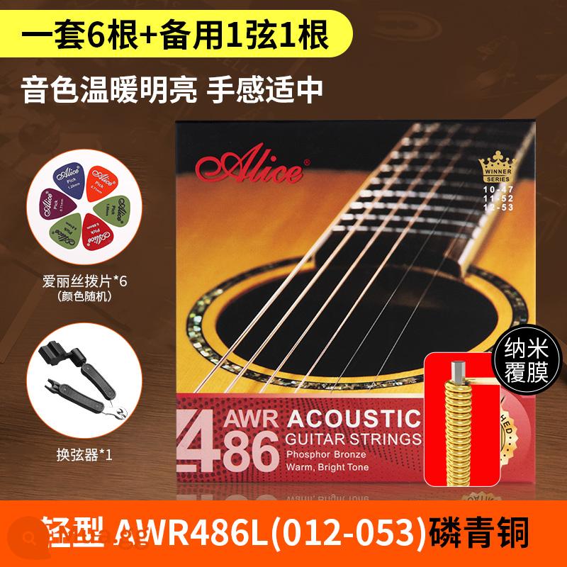 Bộ dây đàn guitar alice Alice bộ 6 dây đàn guitar acoustic dân gian trọn bộ dây đơn 1 dây chống gỉ - Bộ phủ AWR486L (012-053) + 6 phím đàn + bộ đổi dây ba trong một