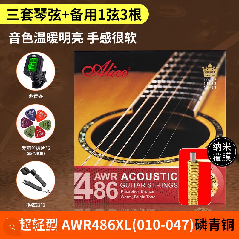 Bộ dây đàn guitar alice Alice bộ 6 dây đàn guitar acoustic dân gian trọn bộ dây đơn 1 dây chống gỉ - Ba bộ được phủ AWR486XL (010-047) + bộ chỉnh đàn guitar + 6 phím đàn + bộ đổi dây ba trong một