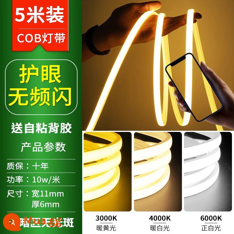 Dải đèn LED siêu mỏng 220v chống nước siêu sáng tự dính máng đèn tuyến tính trần phòng khách nhà COB kỹ thuật dải ánh sáng mềm mại - [Gói 5 mét] Mẫu bảo vệ mắt không nhấp nháy được nâng cấp - 1 phích cắm COB★free siêu sáng