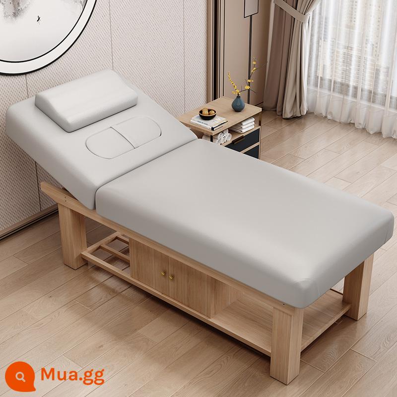 Giường làm đẹp bằng gỗ nguyên khối, giường massage spa chuyên dụng dành cho thẩm mỹ viện, giường massage lông mi, thêu lông mi, moxibustion, ngoáy tai, giường vật lý trị liệu y học cổ truyền Trung Quốc - Tủ đựng đồ bằng da công nghệ nano màu xám 190*80+ có lỗ ngực và chân gỗ nguyên khối