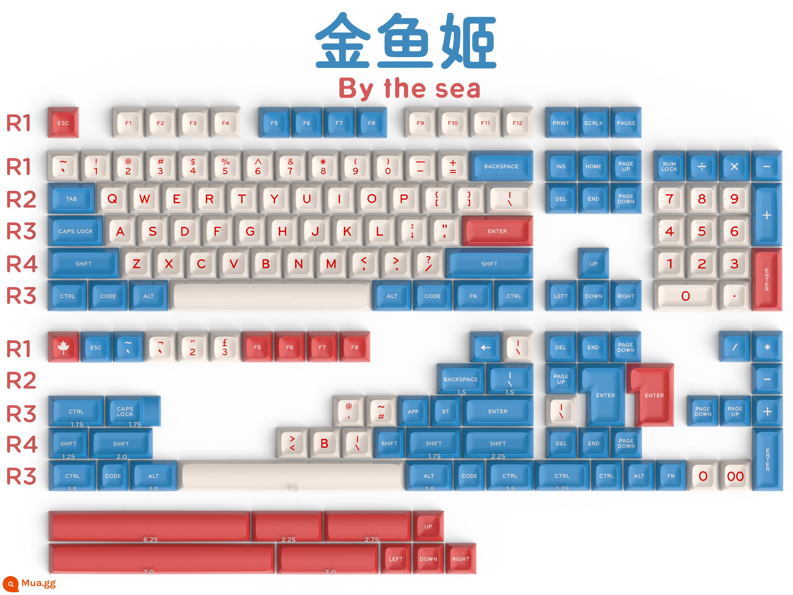 Aifei SA chiều cao ABS xanh lung linh cá vàng flamingo thành phần bong bóng keycap 172 phím bộ cá hồi lớn - Keycap ABS hai màu Daye Jinyuji SA chiều cao